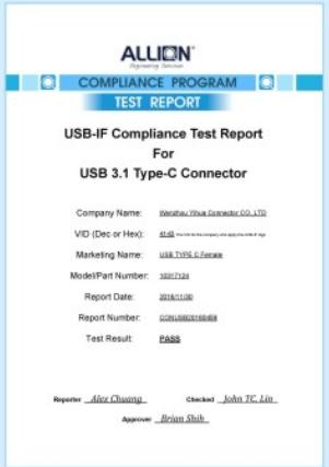 USB Type-C female connector certificate reference