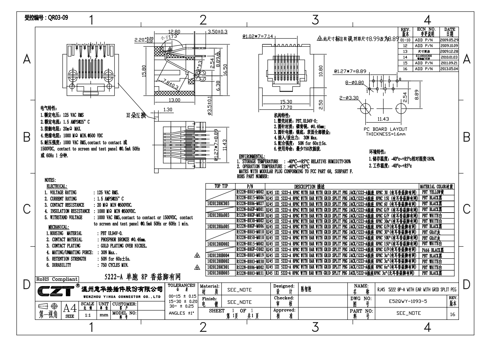 E52QWY-1093-5 socket manufacturer mechanical drawing
