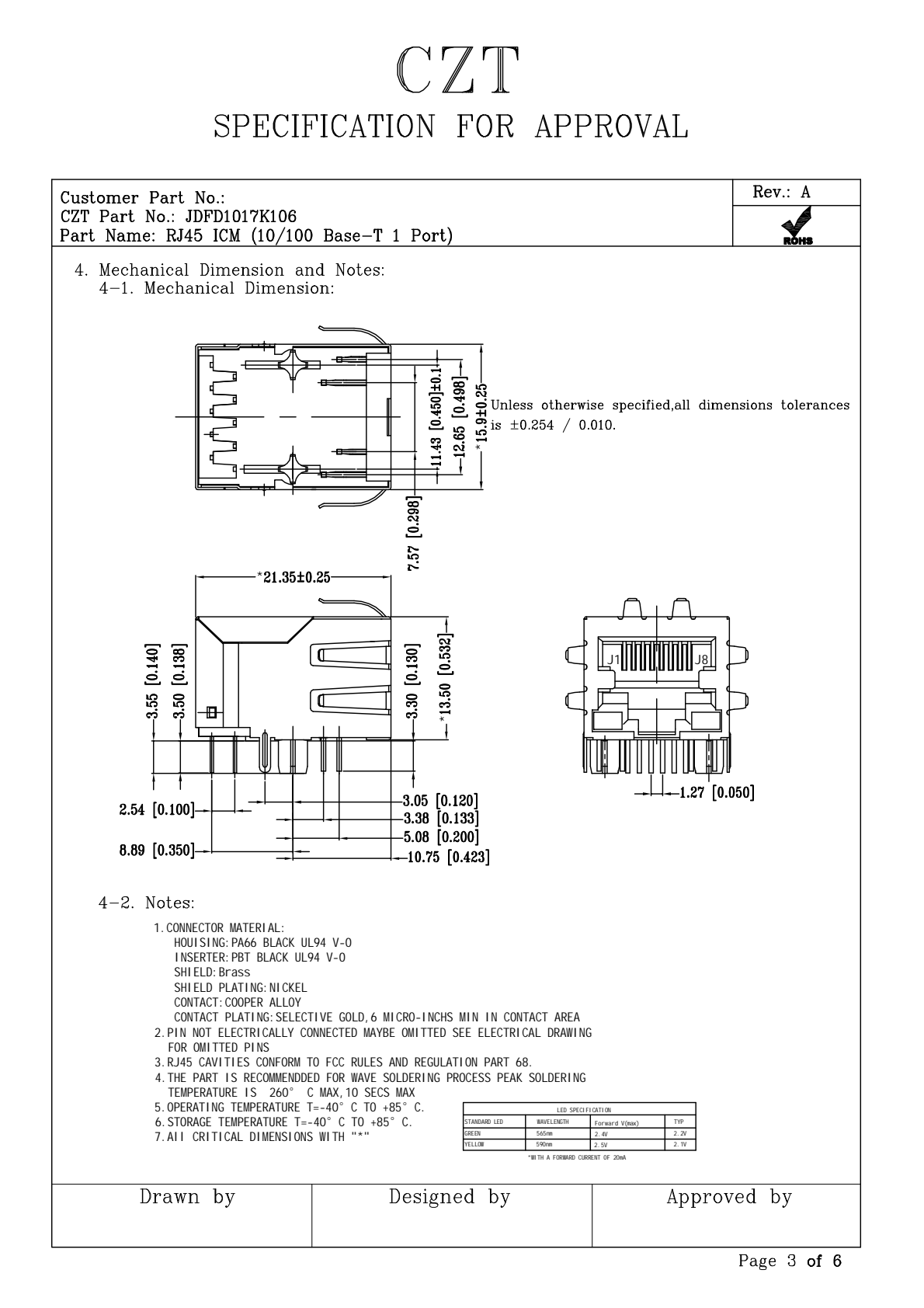 CZT JDFD1017K106 manufacturer drawing with mechanical views
