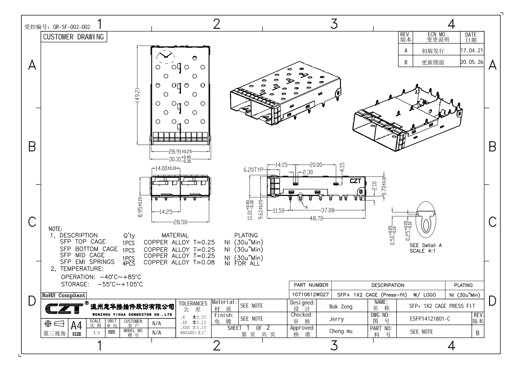 Official multiport cage drawing supports fixture and mounting definition; the test must also include the selected module, board supports and cable arrangement