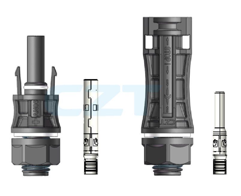 Manufacturer illustration of AN06 PV board-end connector bodies and contacts