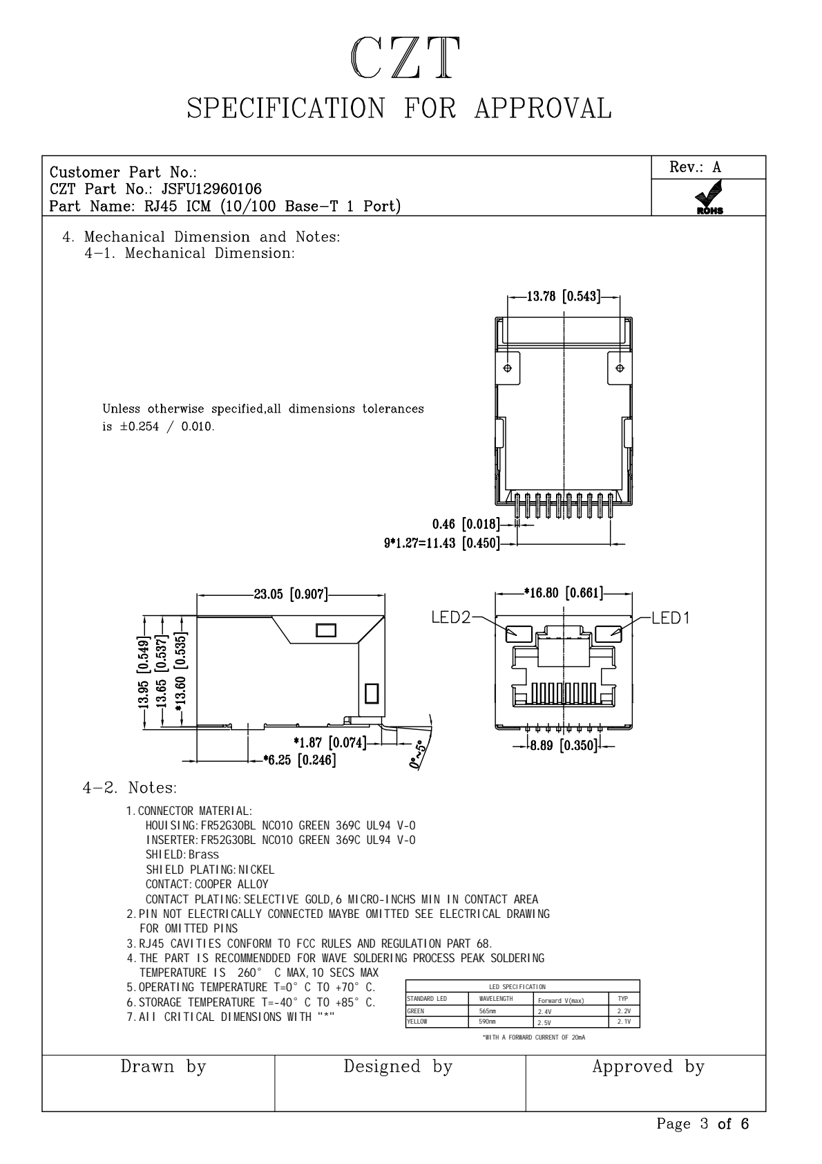 JSFU12960106 TAB-UP RJ45 mechanical drawing