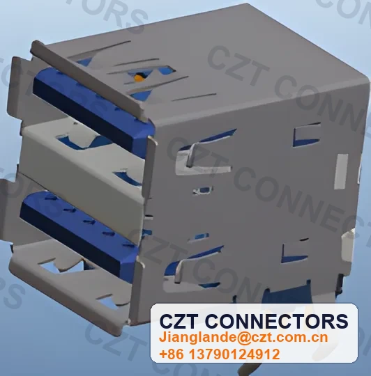 USB 3.0 Type-A 9-Contact Female Receptacle Right-Angle Connector