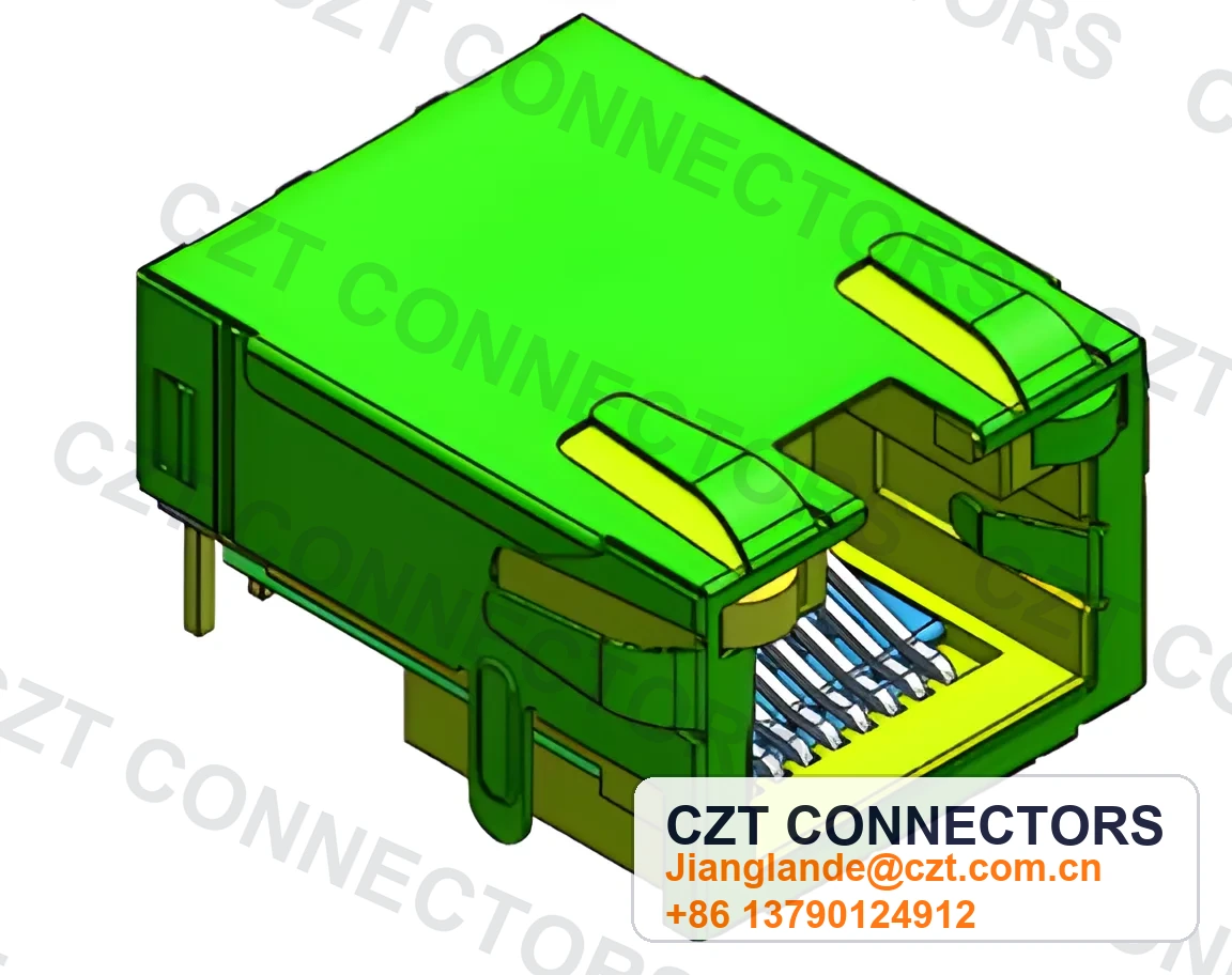 Single-Port PCB Mount LED RJ45 Modular Jack