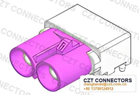FAKRA Dual-Port Male Horizontal PCB-Mount Connector, 8mm Pitch