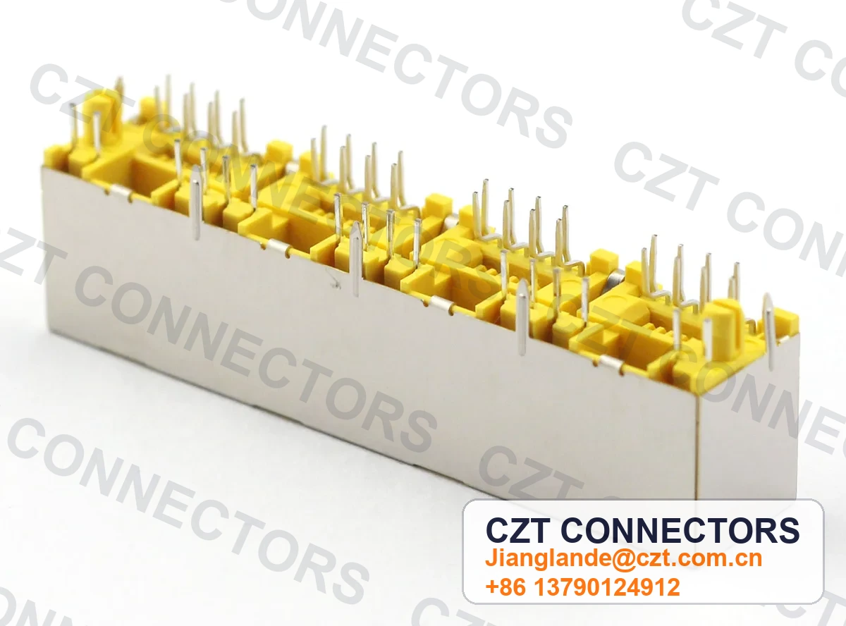 Quad-Port PCB Mount Shielded LED RJ45 Modular Jack