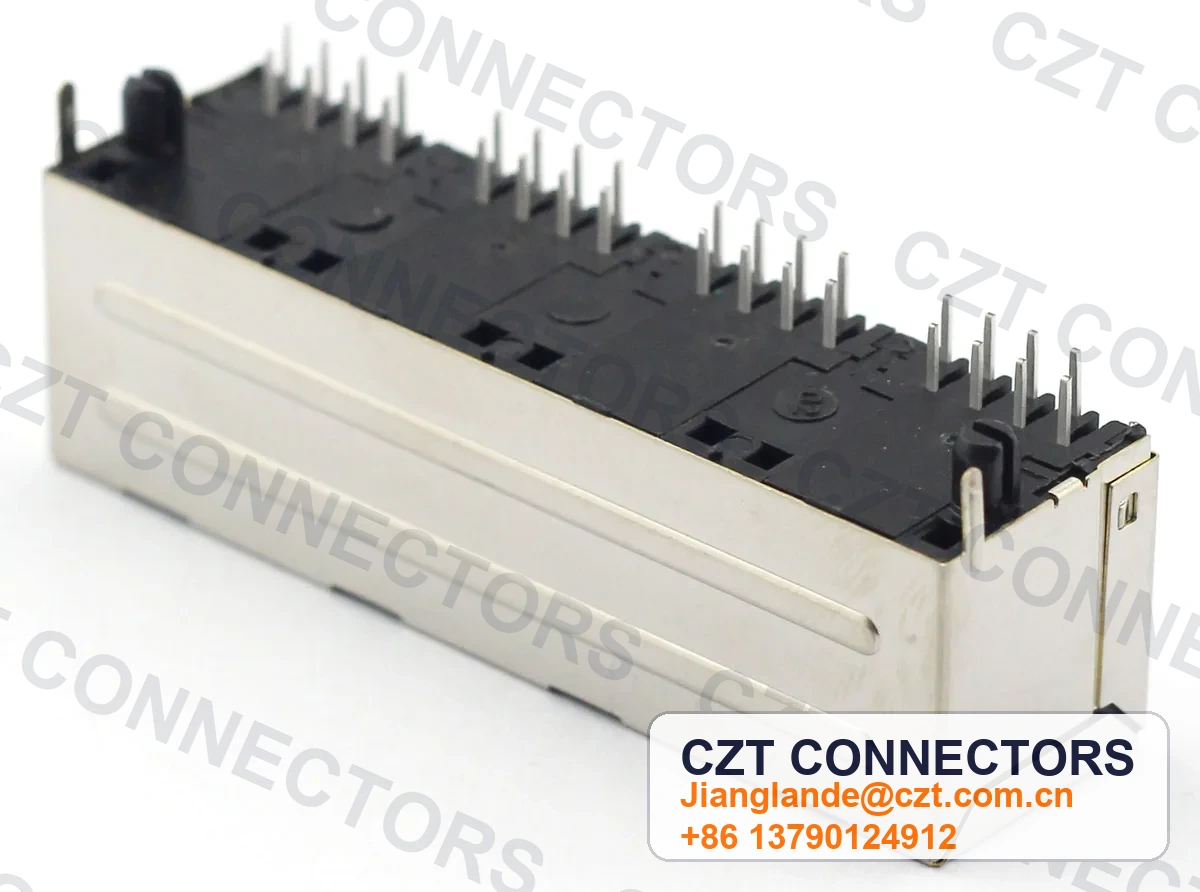 Quad-Port PCB Mount Shielded RJ45 Modular Jack