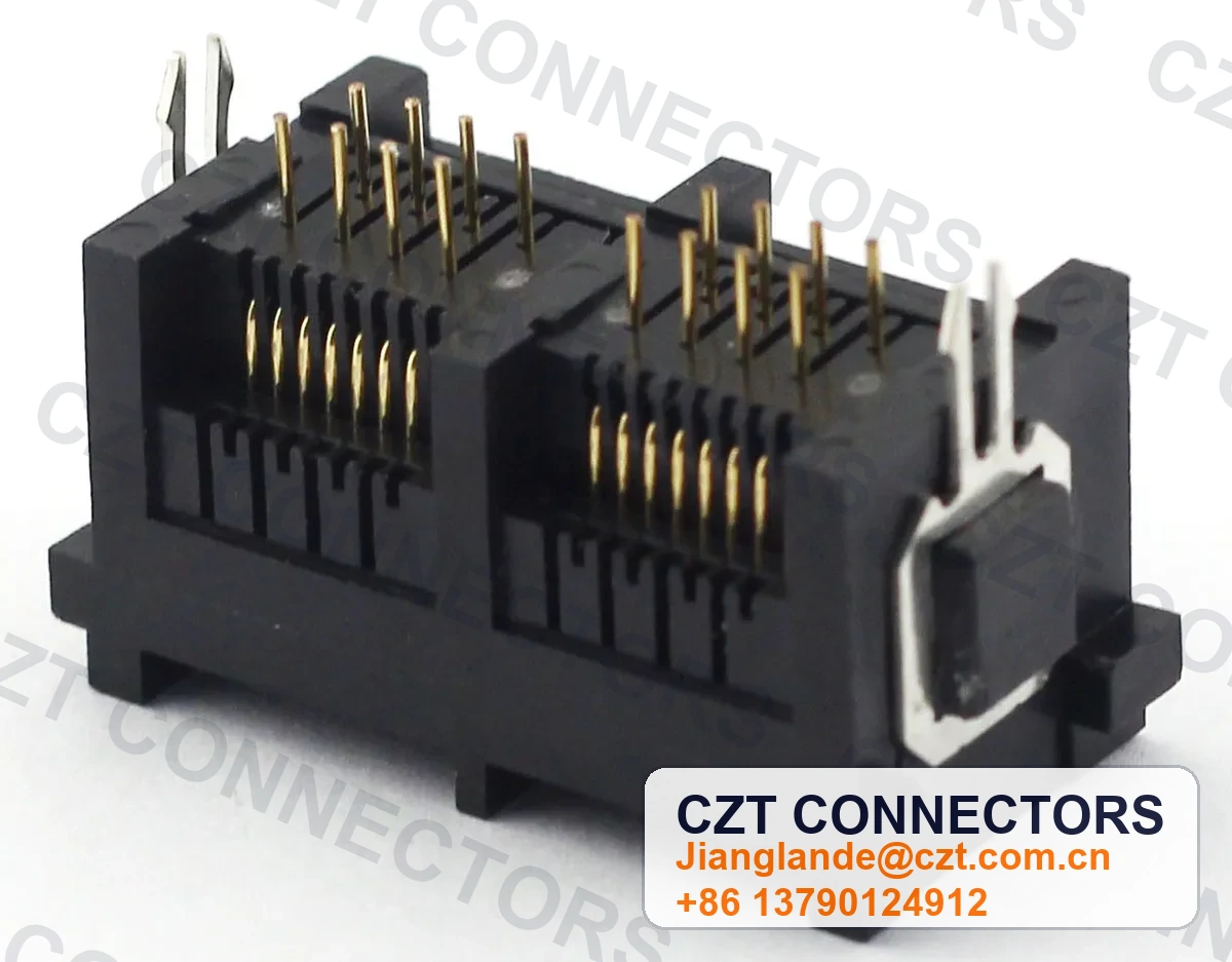 Dual-Port Vertical Shielded RJ45 Modular Jack