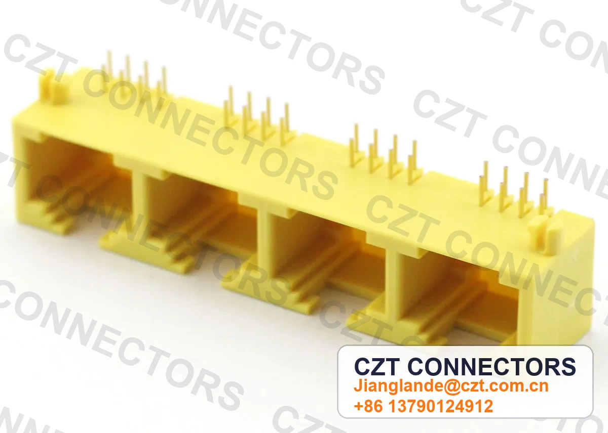 Quad-Port PCB Mount Shielded RJ45 Modular Jack