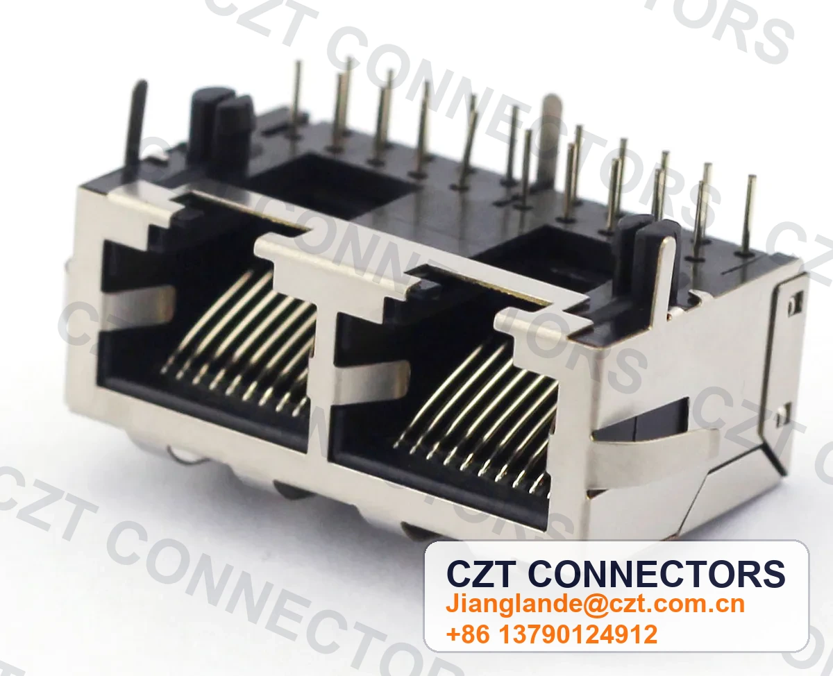 Dual-Port PCB Mount Shielded Modular Jack