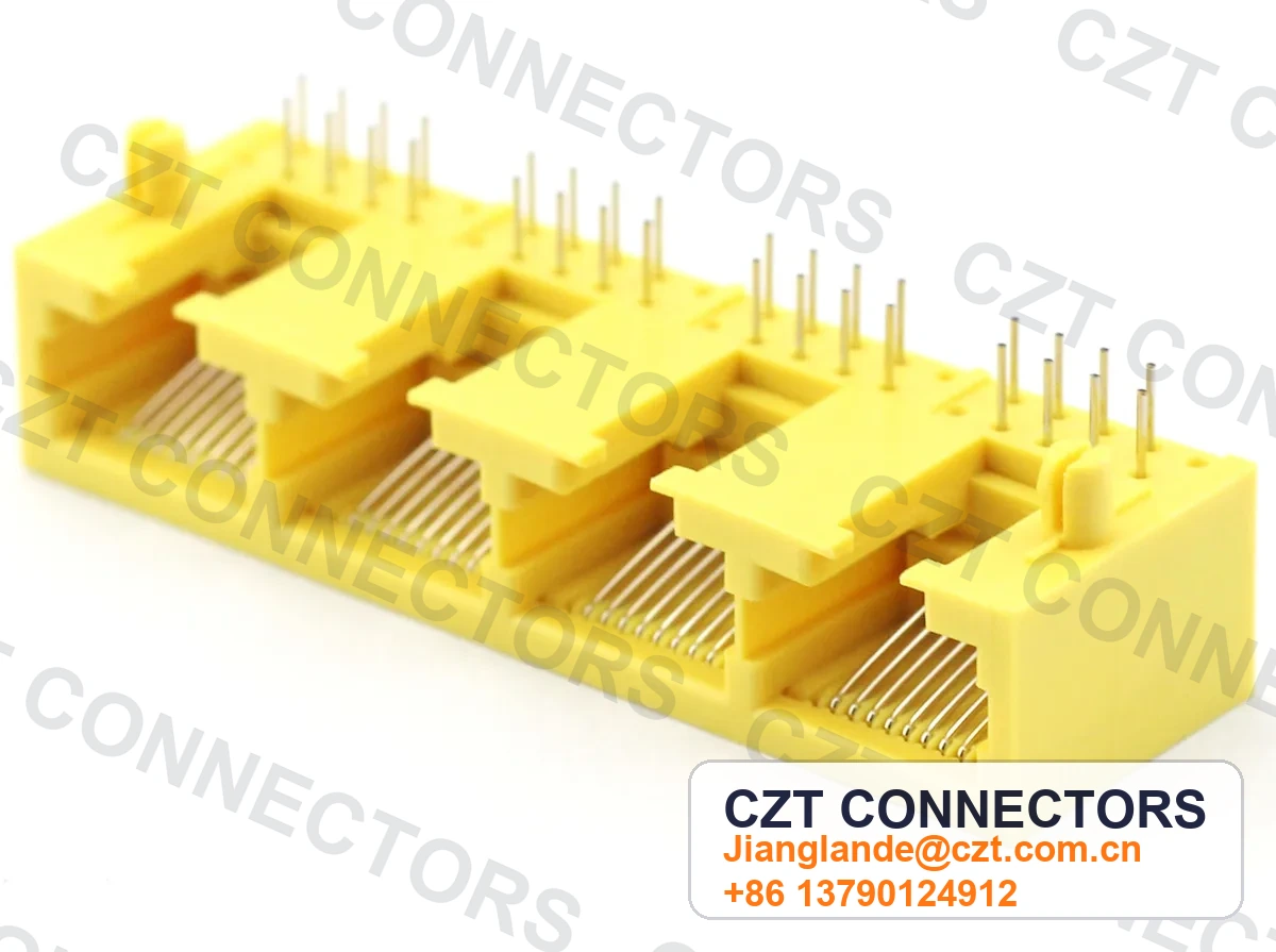 Quad-Port PCB Mount Shielded Modular Jack