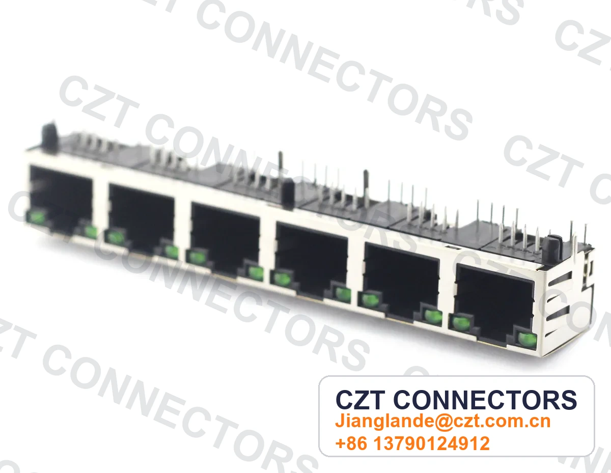 Single-Port PCB Mount Shielded LED RJ45 Modular Jack