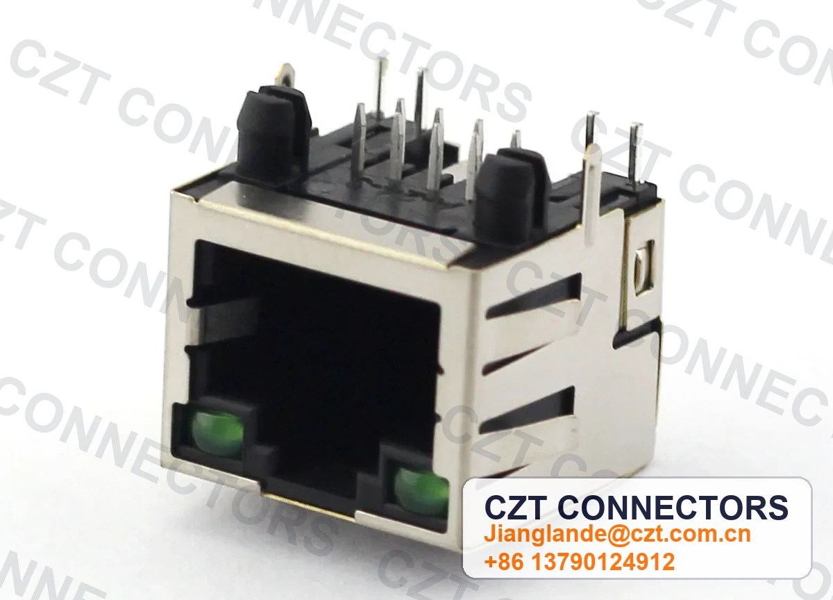 Single-Port PCB Mount Shielded LED RJ45 Modular Jack