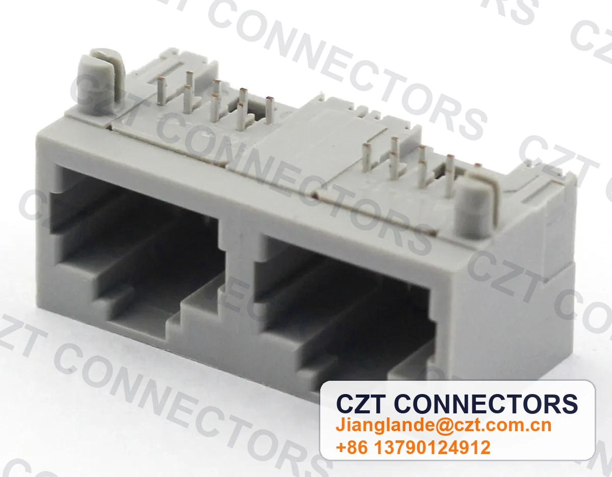 Dual-Port PCB Mount Unshielded LED RJ45 Modular Jack