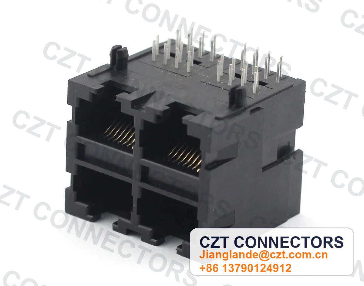 Quad-Port PCB Mount Shielded RJ45 Modular Jack