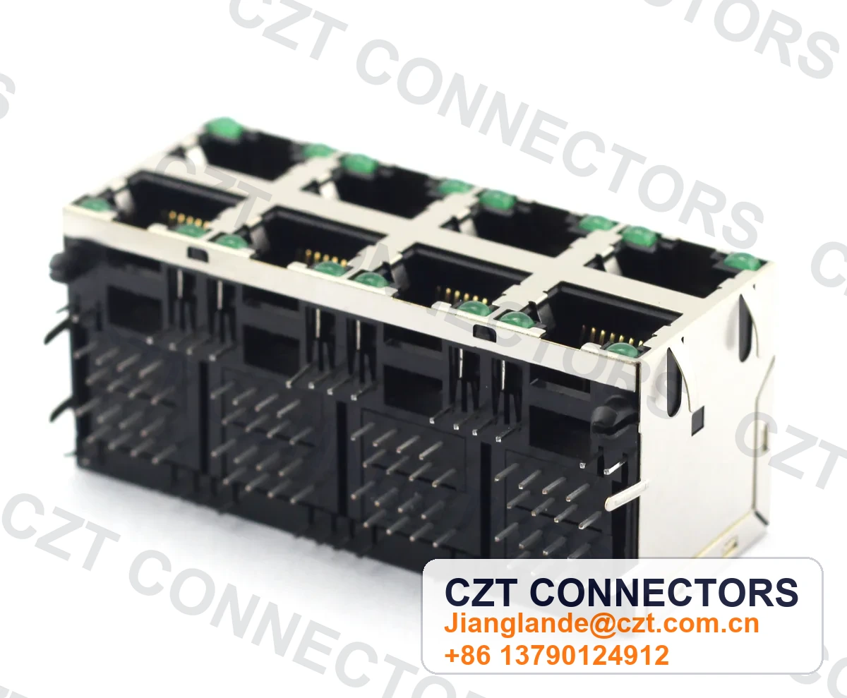 Single-Port PCB Mount Shielded LED RJ45 Modular Jack
