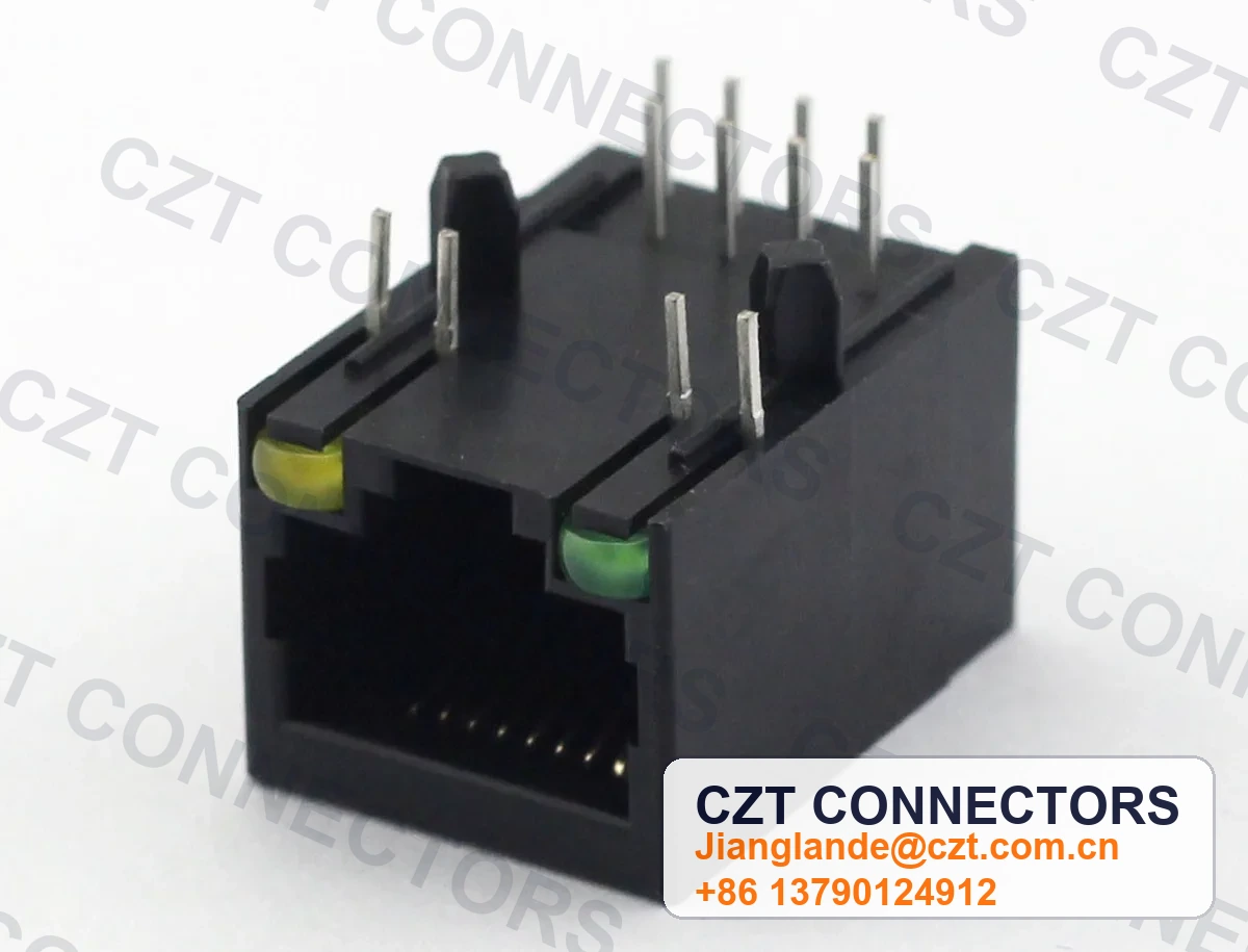 Single-Port PCB Mount Shielded LED RJ45 Modular Jack