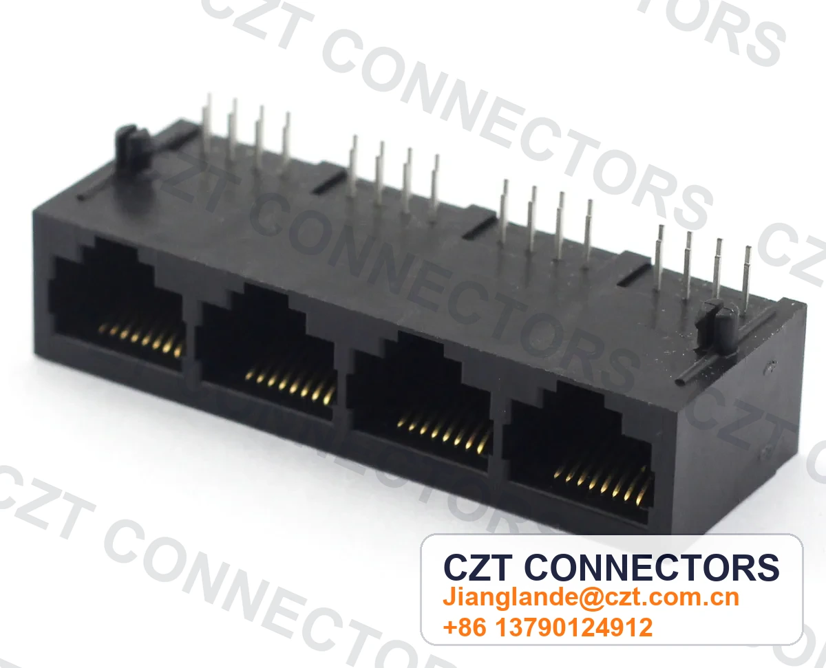 Quad-Port PCB Mount Unshielded RJ45 Modular Jack