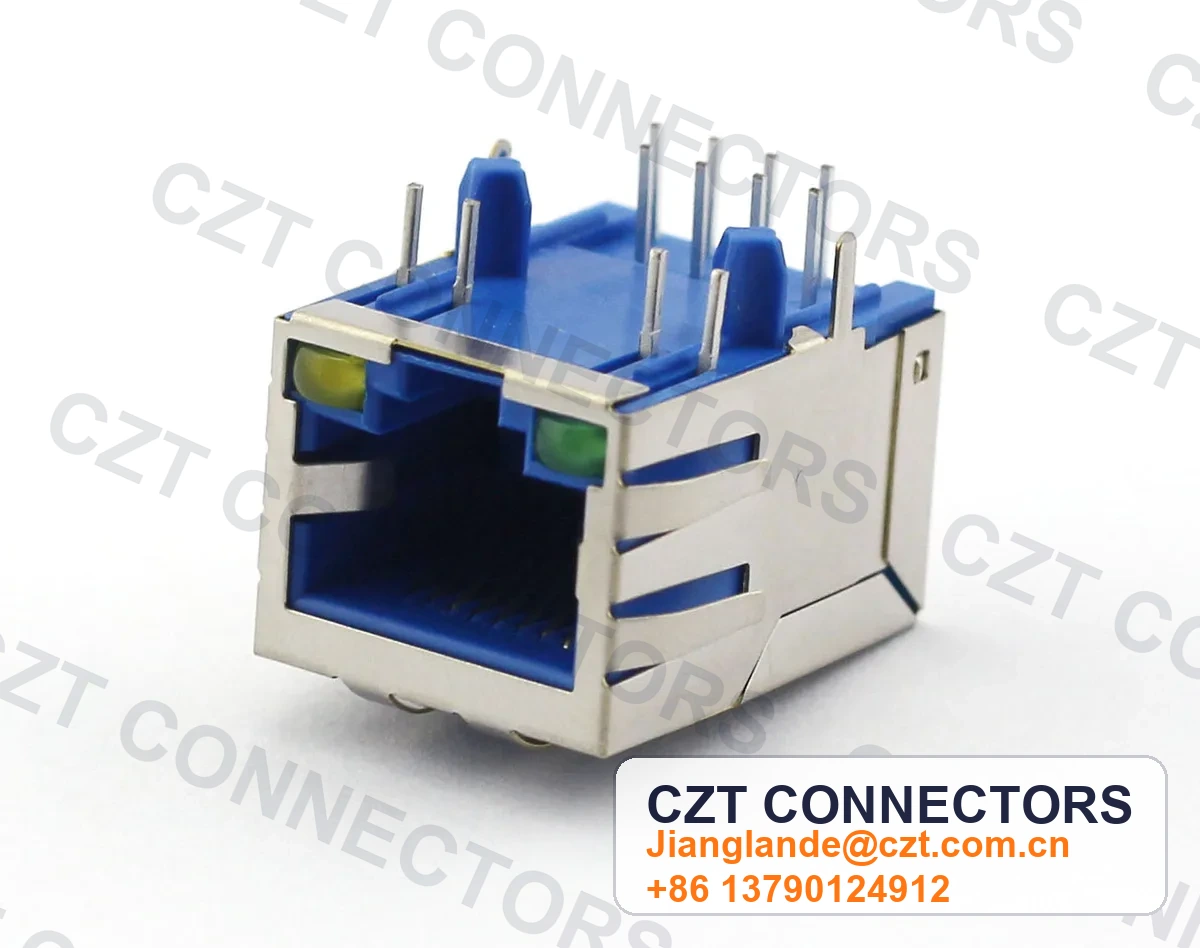 Single-Port PCB Mount Shielded LED RJ45 Modular Jack
