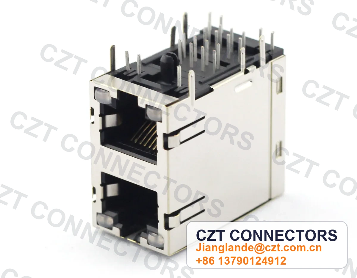 Single-Port PCB Mount Shielded LED RJ45 Modular Jack