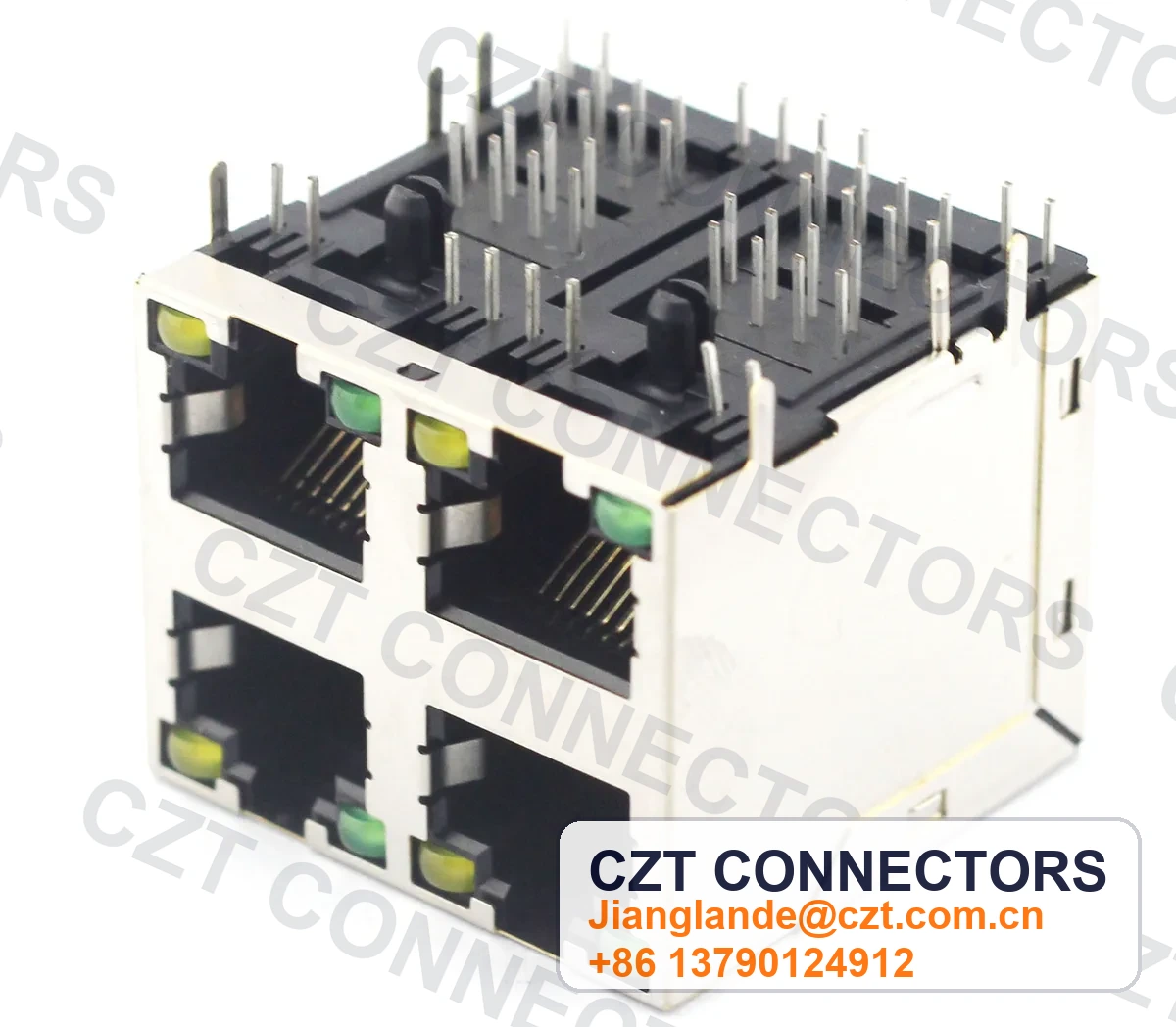 Single-Port PCB Mount Shielded LED RJ45 Modular Jack