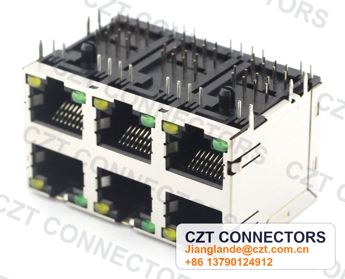 Single-Port PCB Mount Shielded LED RJ45 Modular Jack