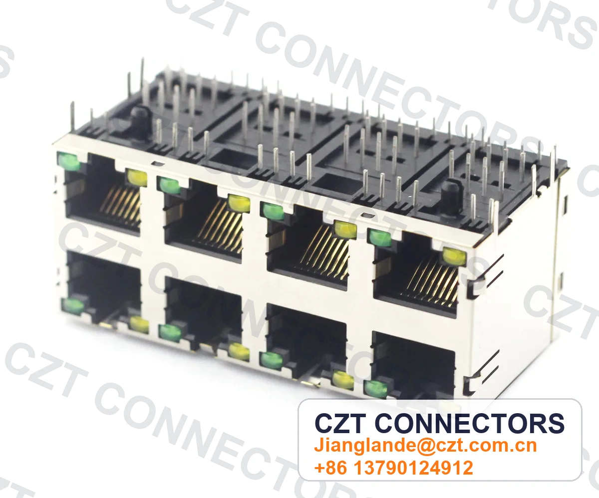 Single-Port PCB Mount Shielded LED RJ45 Modular Jack