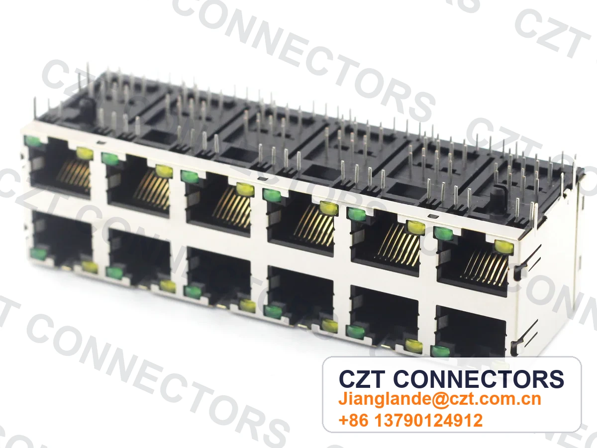 Single-Port PCB Mount Shielded LED RJ45 Modular Jack