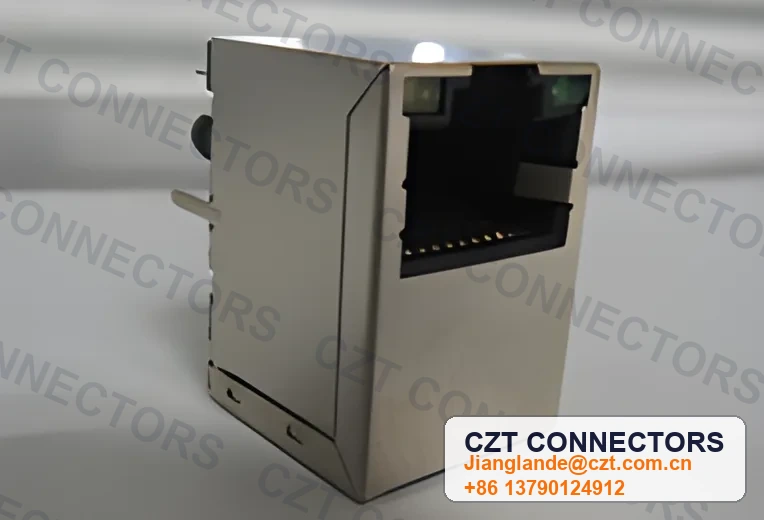 Single-Port Vertical Shielded LED ICM RJ45 Integrated Magnetics Jack