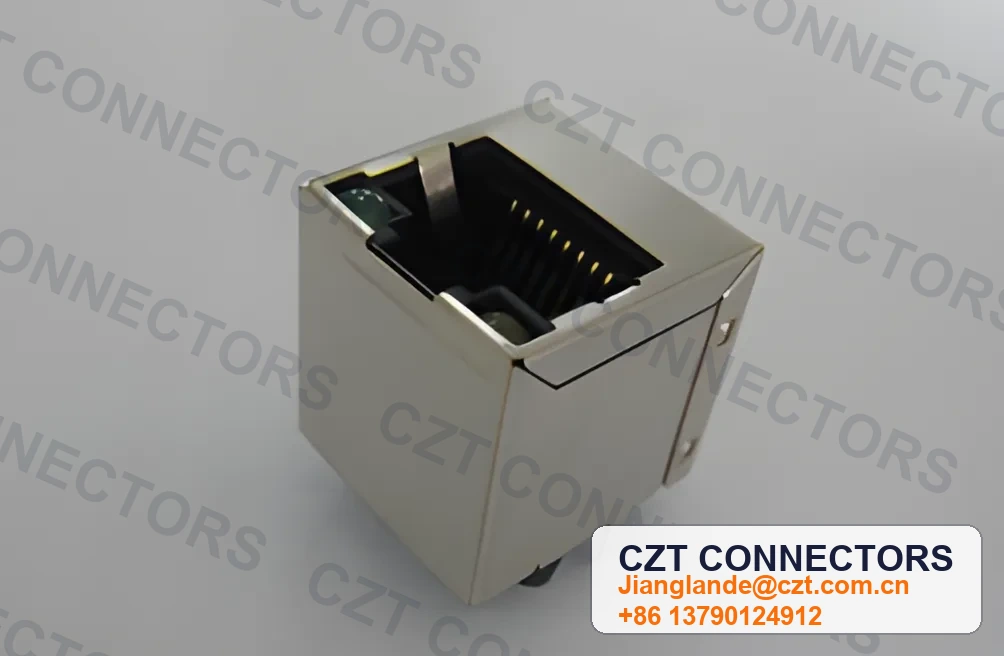 Single-Port Vertical Shielded LED ICM RJ45 Integrated Magnetics Jack