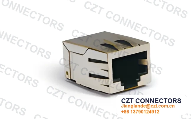 Single-Port PCB Mount Shielded LED ICM RJ45 Integrated Magnetics Jack