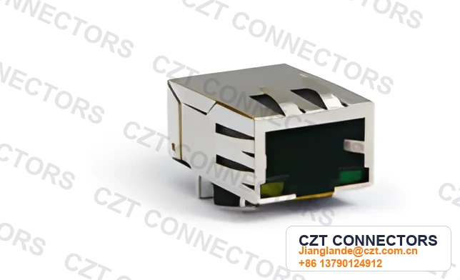 Single-Port PCB Mount Shielded LED ICM RJ45 Integrated Magnetics Jack