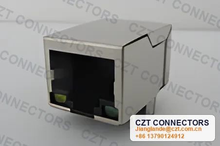 Single-Port PCB Mount Shielded LED ICM RJ45 Integrated Magnetics Jack