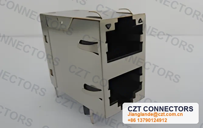 Dual-Port Vertical Shielded LED ICM RJ45 Integrated Magnetics Jack