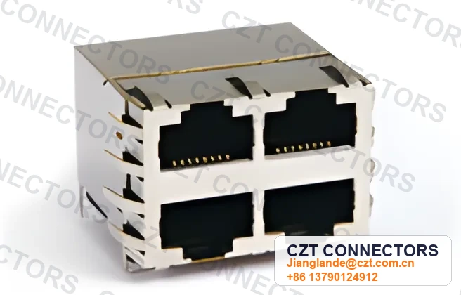 Quad-Port Vertical Shielded LED ICM RJ45 Integrated Magnetics Jack