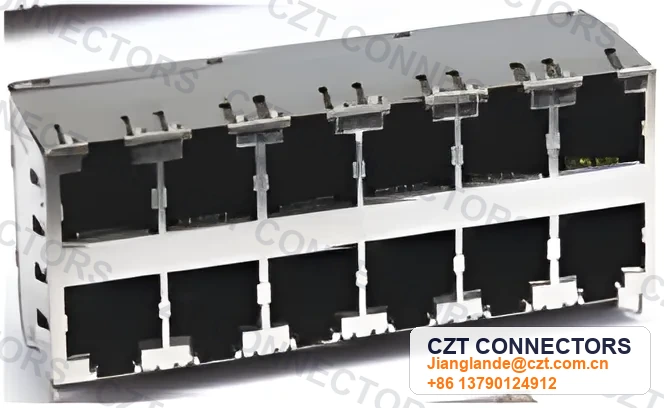 Six-Port Vertical Shielded LED ICM RJ45 Integrated Magnetics Jack