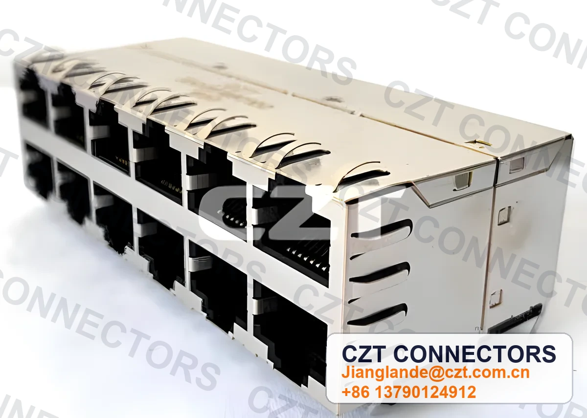 Dual-Port PCB Mount ICM RJ45 Integrated Magnetics Jack