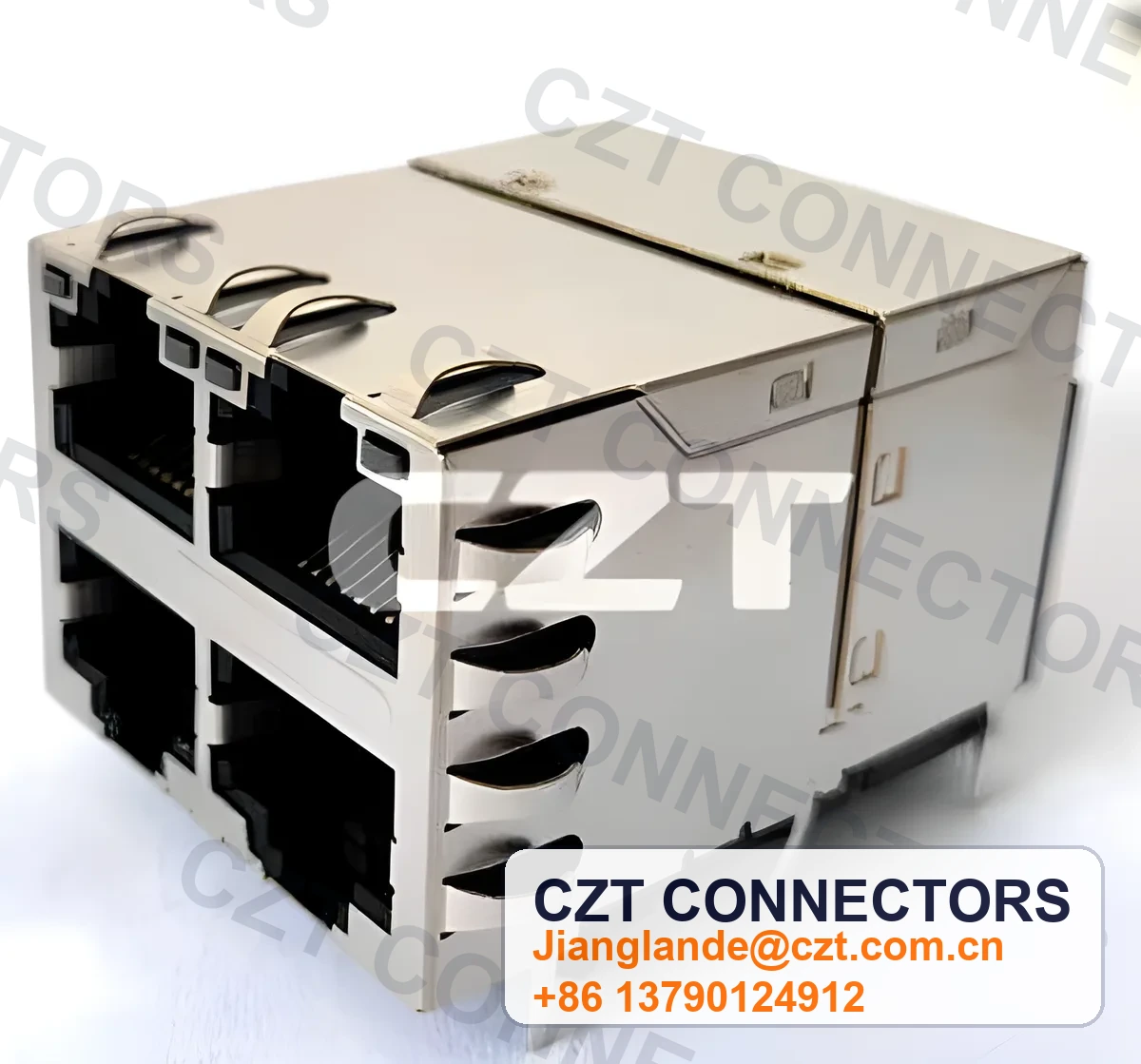 Quad-Port PCB Mount ICM RJ45 Integrated Magnetics Jack