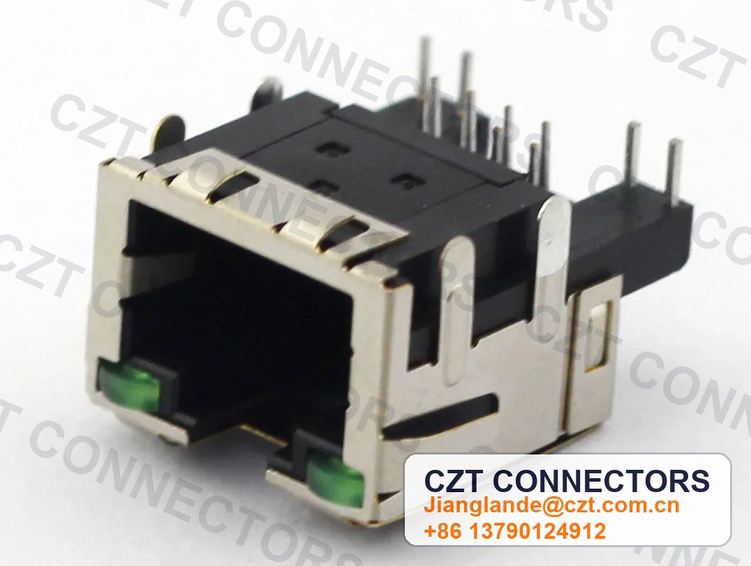 Single-Port PCB Mount Shielded LED RJ45 Modular Jack