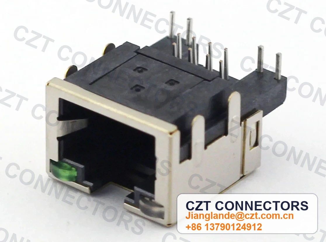 Single-Port PCB Mount Shielded LED RJ45 Modular Jack
