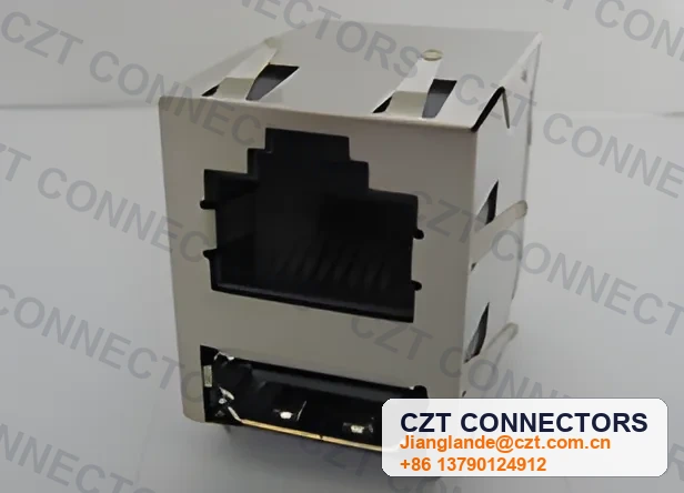 Single-Port PCB Mount Shielded LED ICM RJ45 Integrated Magnetics Jack