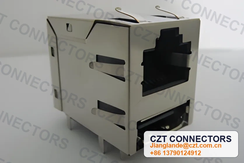 Single-Port PCB Mount Shielded LED ICM RJ45 Integrated Magnetics Jack