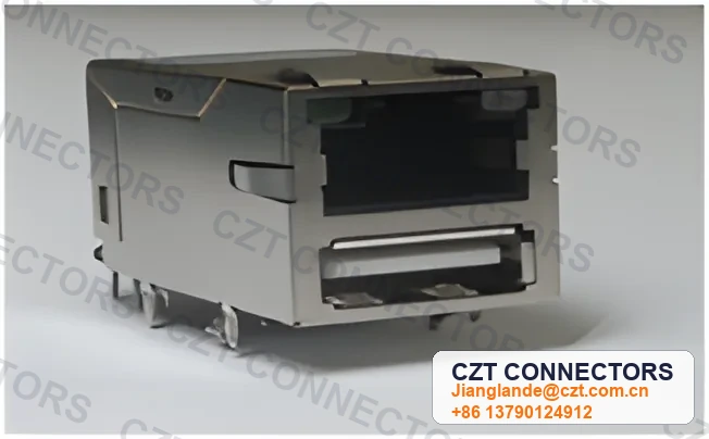Single-Port PCB Mount Shielded LED ICM RJ45 Integrated Magnetics Jack