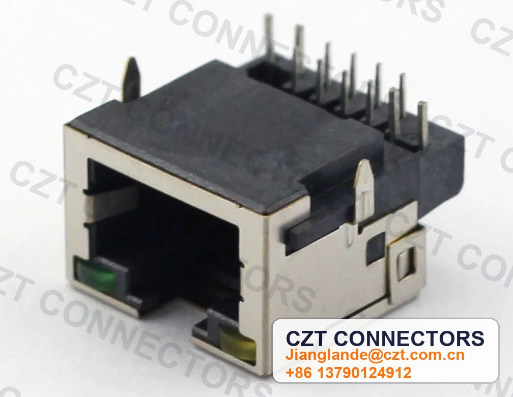 Single-Port PCB Mount Shielded LED RJ45 Modular Jack