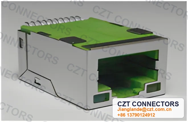 Single-Port PCB Mount LED ICM RJ45 Integrated Magnetics Jack