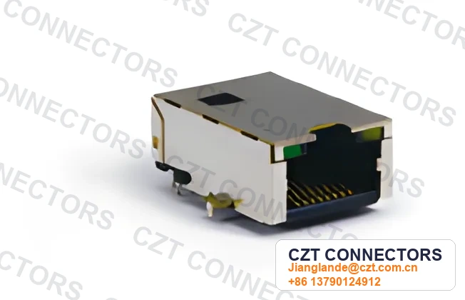 Single-Port PCB Mount LED ICM RJ45 Integrated Magnetics Jack