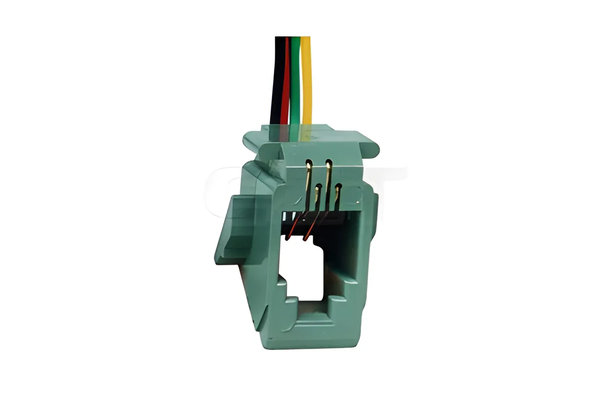 RJ45 connector diagram showing pin numbering 1–8, clip facing down, contacts facing viewer