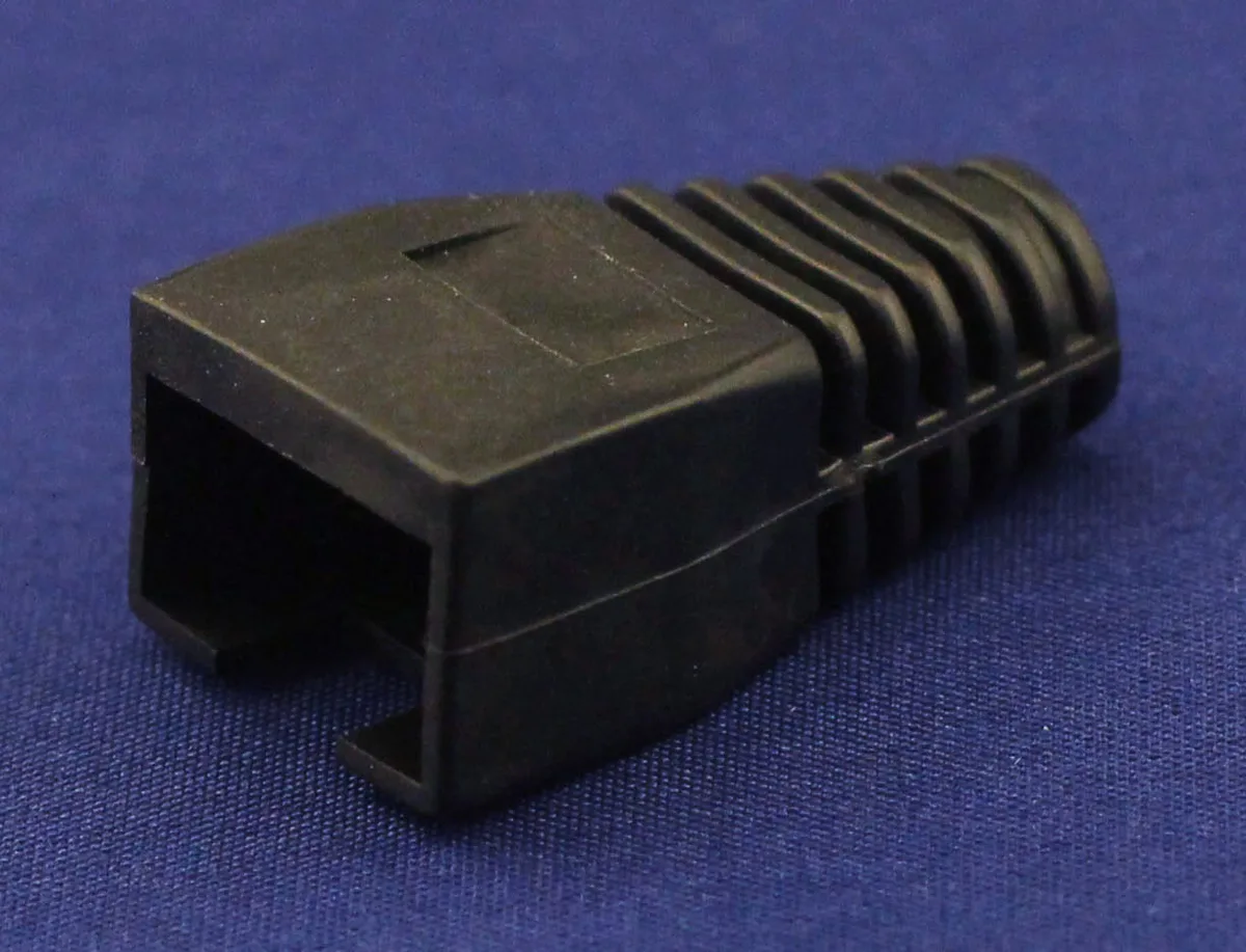 RJ45 Cat8 shielded connector with metal housing and strain relief boot